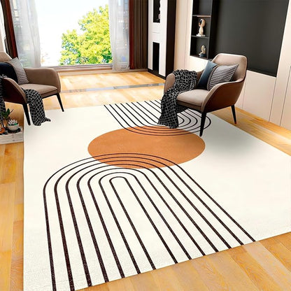 Mid Century Modern Abstract Art Area Rug, Boho Minimalist Line Non Slip Stain Resistant Print Rugs, Soft Machine Washable Carpet for Indoor Bedroom Living Room Office Decor Rug - 3 ft x 5 ft