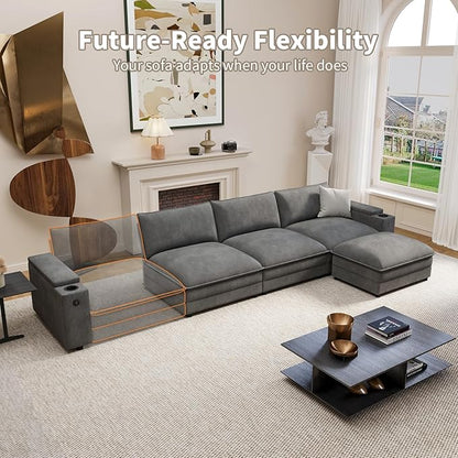 81.5" Loveseat Cloud Sofa Couch with Storage Armrest, Cup Holders, USB & Type-C Ports, Spring Cushions, Solid Wood Frame, Chenille Modular Sectional for Living Room