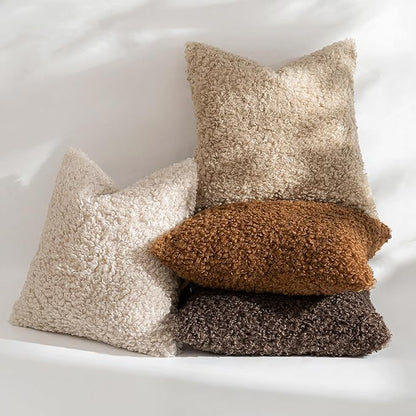 MIULEE Pack of 2 Faux Fur Throw Pillow Covers 16x16 Inch Neutral Light Beige Boucle Decorative Sherpa Pillow Covers Fuzzy Accent Soft Sheepskin Fleece for Boho Home Decor Couch Living Room Bed
