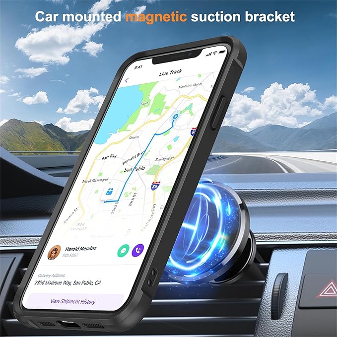 Compatible with iPhone 11 Case with Invisible Magnetic O-Ring Stand Military-Grade Translucent Case for iPhone 11 6.1" [Compatible with Mag-Safe][Great Grip Feeling], Black
