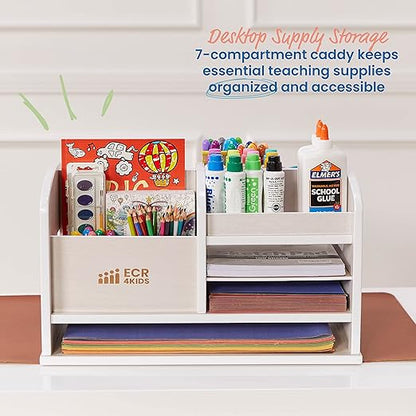 ECR4Kids Tabletop Supplies Storage Center, Teacher Caddy, White Wash
