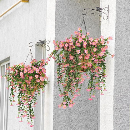 RECUTMS Artificial Hanging Flowers for Outdoors 4Pcs Faux Silk Daisy Plant with Eucalyptus Leaves UV Resistant Fake Flower Look Real for Home Garden Porch Patio Door (Pink)