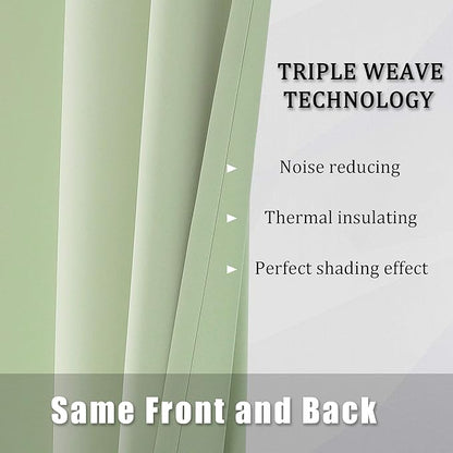 DUALIFE Light Green Blackout Curtain Panels/Drapes for Living Room 84 inch Length Solid Energy Efficient Room Darkening Bedroom Curtains Thermal Insulated Grommet Top 52x84 inch Set of 2 Panels