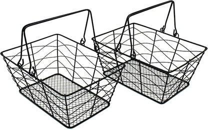 CVHOMEDECO. Metal Wire Fruit Baskets, Set of 2, Black, Rustic, Oval, Sturdy, Open Top, Powder Coated, Kitchen Hanging Baskets