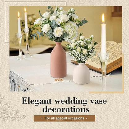 Dandat Ceramic Vase Set of 4, Modern Decorative Ceramic Vases Rustic Pottery Centerpiece Table Decor for Farmhouse Bouquet Pampas Grass Dried Fresh Flowers, Living Room, Kitchen, Bedroom (Beige)