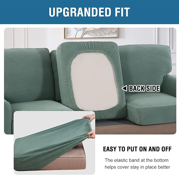 H.VERSAILTEX Multi-Pieces Sofa Covers Stretch Couch Covers Form Fitted Seats and Back Cushions Covers (3 Seat Covers Plus 3 Back Cusion Covers, Bonus 2 Armrest Covers), Sage