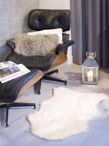 Luxe Gordon Faux Fur Rug with Soft and Fluffy Pile | Machine Washable Living Room Rug with Anti-Slip Backing | Cruelty-Free Area Rugs for Office or Bedroom, White, 5 ft x 6 ft