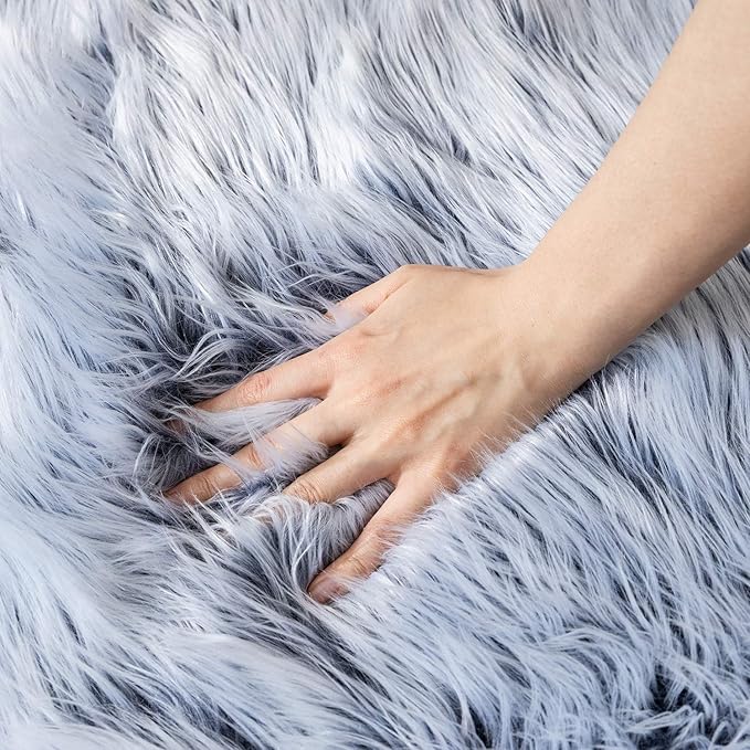 Ashler Acrylic and Polyester Fluffy Shaggy Area Rug Ultra Soft 2x3Ft Sheepskin Fur Rug, Frosted Bottom Blue Fuzzy Rug Machine Washable Shag Rug, Nursery Decor Throw Rugs for Bedroom, Living Room
