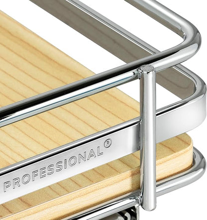 LYNK PROFESSIONAL® Élite™ Pull Out Spice Rack Organizer for Inside Kitchen Cabinets - 4-3/8 inch Wide - Slide Out Drawer – Wood/Chrome Sliding Spice Cabinet Organization Shelf Racks - 1 Tier