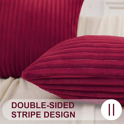 Simmore Decorative Euro Sham Throw Pillow Covers 22x22 Set of 2, Soft Natural Plush Flannel Double-Sided Fluffy Couch Pillow Covers for Sofa Living Room, Burgundy