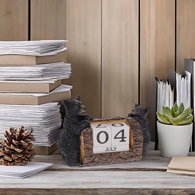 Pine Ridge Desk Calendar Blocks - Perpetual Calendar, Flip Month And Day Date Blocks, Rustic Calendars For Home, Office, Classroom And Decor (Black Bear)