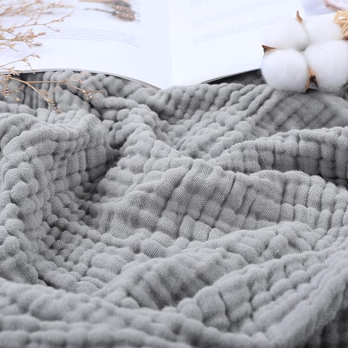 Yoofoss Muslin Blanket 100% Organic Cotton Throw Large 50" x 60" for Bed Couch Summer Gauze Blanket for Adults Lightweight and Breathable Grey