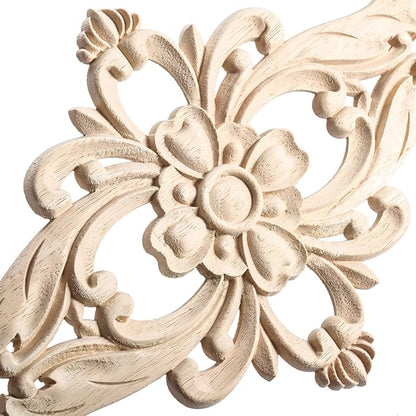 MUXSAM Wood Carved Appliques Furniture Decorative Onlays, 2Pcs Unpainted DIY Center Carving Decal for Door Wall Ceiling Cabinet Dresser Mirror Bed Mantel Bench Decoration, 20x10cm/7.8"x3.94"