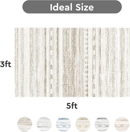 3x5 Area Rug Machine Washable Non Slip Rug Distressed Neutral Moroccan Boho Rug Ultra Soft Indoor Rugs for Bedroom Living Room Entryway Kitchen Foyer Bedside, Light Brown