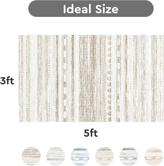 3x5 Area Rug Machine Washable Non Slip Rug Distressed Neutral Moroccan Boho Rug Ultra Soft Indoor Rugs for Bedroom Living Room Entryway Kitchen Foyer Bedside, Light Brown