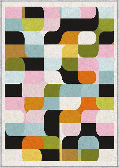 Mid Century Rug 4x6 Retro Abstract Geometric Pattern, Washable Living Room Bedroom Area Rugs, Mid Century Decor for Home, Soft Non Slip Indoor Carpet, Low Pile Design & G840