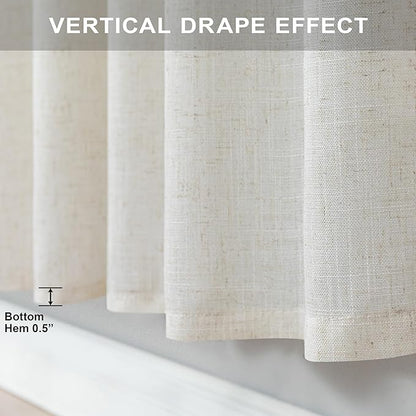 Natural Linen Curtains for Small Windows 38 Inch Wide 2 Panels Set Back Tab Pocket Short Skinny Narrow Mini Curtains for Bedroom Bathroom Basement Farmhouse Decor 38x45 Inch Length Ivory Cream Colored
