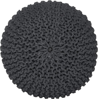 REDEARTH · Round Pouf Foot Stool Ottoman - Cotton Hand Knitted Dori Pouffe - Cord Boho Home Décor - Stuffed Cable Poof for Living Room - Bedroom (19.5"x19.5"x14") - Dark Gray, Set of 2