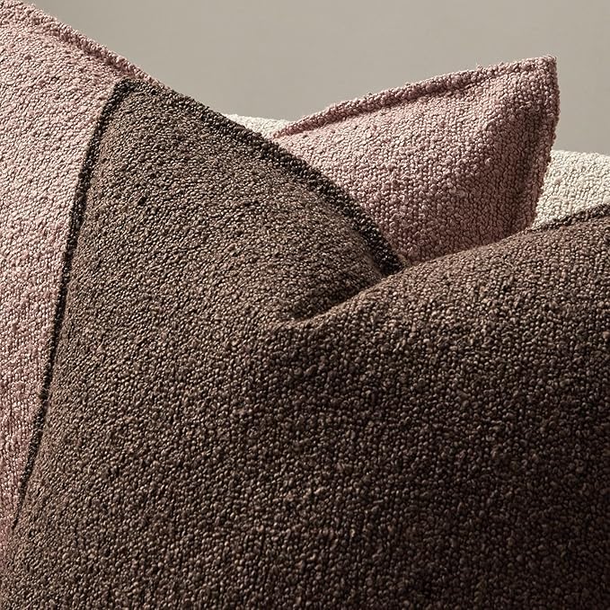 JUSPURBET Brown Decorative Pillow Covers 18x18 Set of 2 Throw Pillow Covers for Couch Sofa Bed Cozy Boucle Textured Cushion Covers Cases with Hidden Zipper for Living Room Home Decor