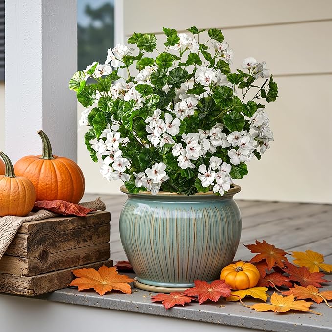 Artificial Flowers for Outdoors 8PCS Artificial Geraniums for Indoor Fake Flowers 17.7In Uv Resistant Artificial Outdoor Flowers Suitable for Indoor Home Decor Outdoor Garden Decor (White)