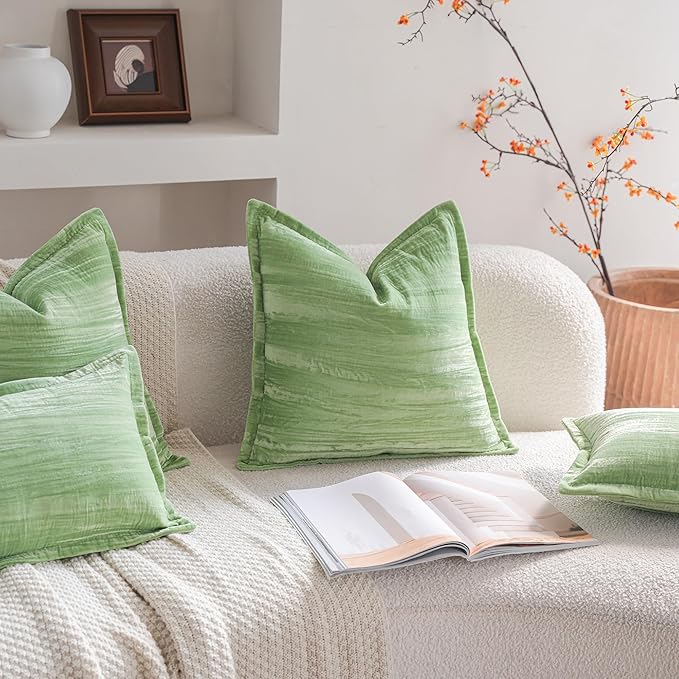 Neelvin Set of 2 Velvet Decorative Throw Pillow Covers 18x18 Inch Green Modern Luxury Cushion Covers Textured Pillow Cases for Living Room Home Decor Couch Sofa