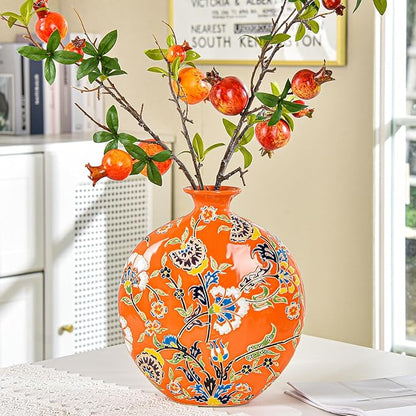 Sungmor High-Class Enamel Painted Porcelain Vase, Traditional Hand-Carved Overglaze Color Ceramic Vase for Fresh Flowers Dried Plants Arrangement, Decorative Vase for Centerpieces, Shelf, Living Room
