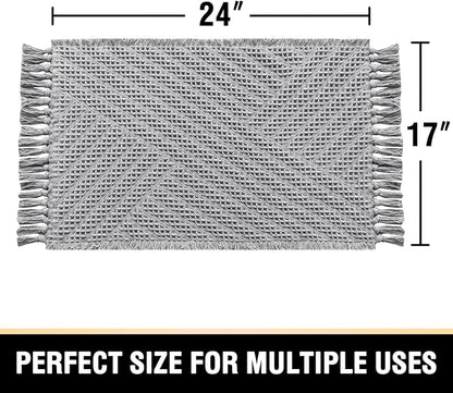 H.VERSAILTEX Waffle Bath Mat Super Absorbent Boho Bath Mat Non Slip Bath Rugs for Bathroom Floor Machine Washable Dry Fast Bathroom Rugs with Tassels, 17" x 24", Dove