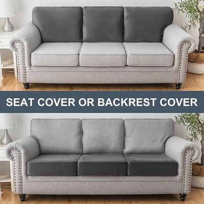 Couch Cover Stretch Velvet Sofa Cushion Cover 1-Piece - Elastic Washable Slipcover for Seat or Backrest, Couch Seat Covers for Sofas (Grey)