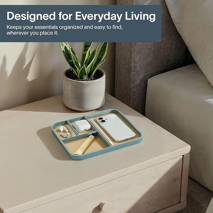 Nordik Leather Valet Tray - Seafoam Mist - 9.5 x 7.9 Inch Medium Vegan Leather Tray - Stylish Nightstand Organizer for Men - Modern Bedside Caddy - EDC Catchall for Key Watch Wallet Jewellery