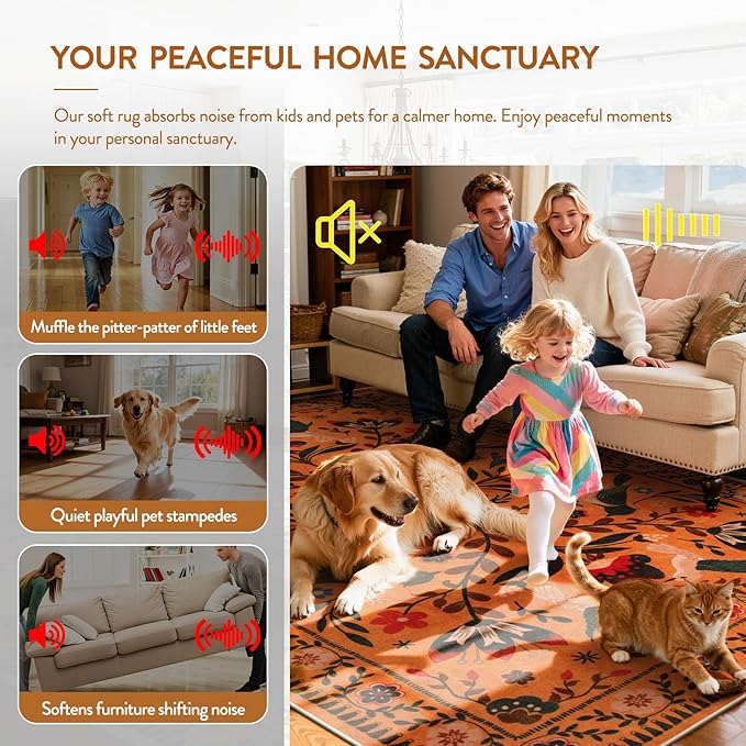 Moynesa Washable 8x10 Area Rugs for Living Room Bedroom Dining Room, Bohemian Scandinavian Modern Country Aesthetic Floral Bird Medallion Carpet, Fall Home Decor Open Floor Areas Protection Non-Slip