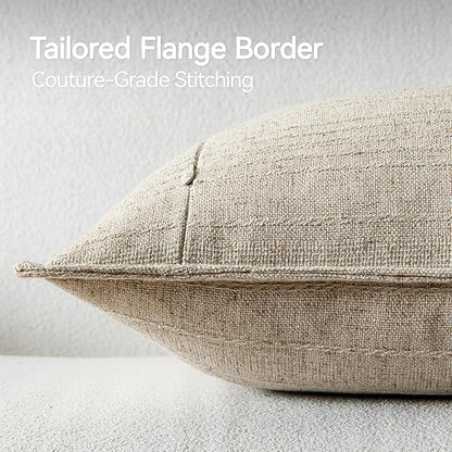 a moment Linen Pillow Covers Set of 2,Boho Farmhouse Throw Pillowcases Neutral Textured Decorative Covers for Couch Sofa Bed, Soft Linen Blend Accent Case Cushion Living Room Home Decor 20"x20"Khaki
