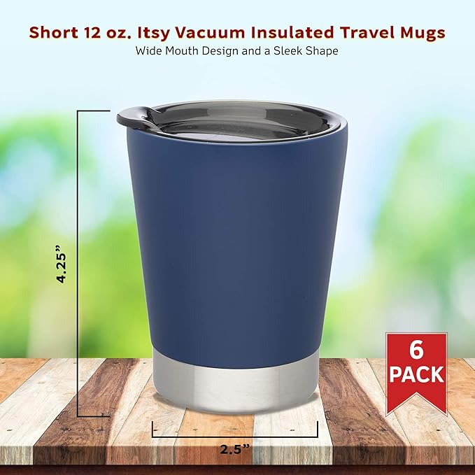 DISCOUNT PROMOS 12 oz. Itsy Vacuum Insulated Travel Mugs - 6 Pack - Blue
