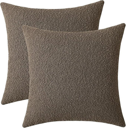 Jeneoo Light Brown Decorative Square Thick Throw Pillow Covers Fine Textured Boucle Couch Cushion Cases for Living Room Sofa Home Decor, Set of 2, 18 x 18 Inch
