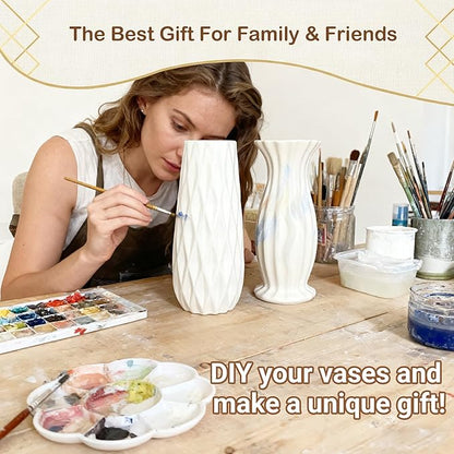 10-Piece 8 Inch White Ceramic Vases Set - Minimalist White Vases for Home Decor, Weddings, Pampas Grass & DIY Crafts | Rustic Matte White Ceramic Vases Bulk