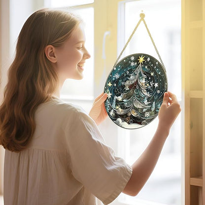 8-Inch Starry Christmas Tree Suncatcher Ornament: Stained Glass Window Hanging & Decor, Sun Catchers Indoor Window — Gift for Christmas, Holiday Present Idea, Gifts Exchange, Gift Idea