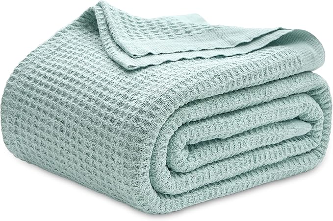 Bedsure Gentlesoft 100% Cotton Blanket King Size for Bed - Breathable and Soft, Thick Cozy Waffle Weave Christmas Blanket Gift for Women, Mint, 104x90 inches