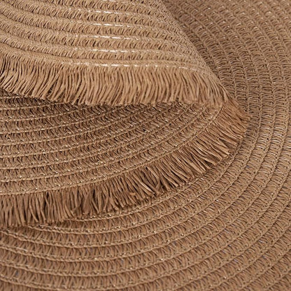 15 Inch Set of 6 Round Woven Placemats Braided Paper Heat Resistant Table Mats with Tassel Boho Indoor Outdoor Table Placemats for Dining Tables (Brown)
