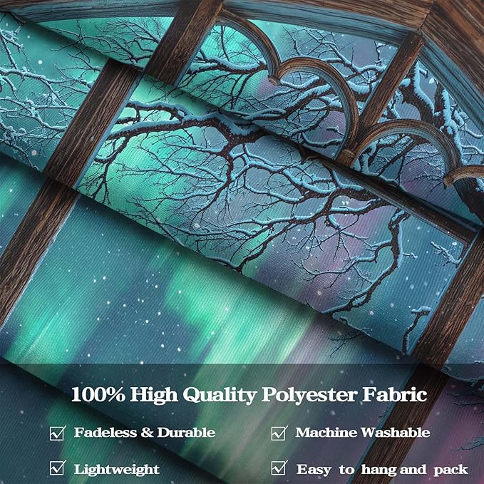 Lifeel Aurora Snowy Landscape Tapestry, Forest Winter Night Scenic Window Tapestries, Home Decor for Bedroom Living Room, 36x48 inches