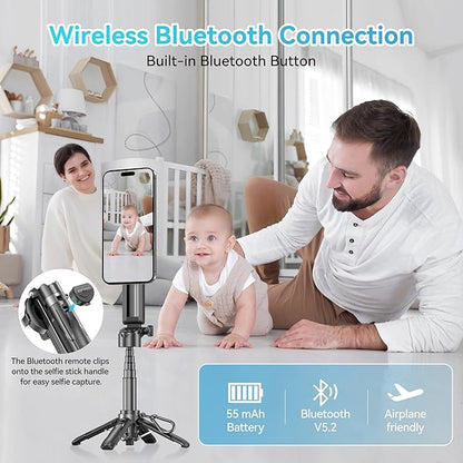 FOURPILLARS Magnetic Tripod Stand for iPhone, Mini Selfie Stick Tripod with Detachable Remote, Portable Cell Phone Tripod Stand Compatible with iPhone/Android, Live Streaming, Video Recording