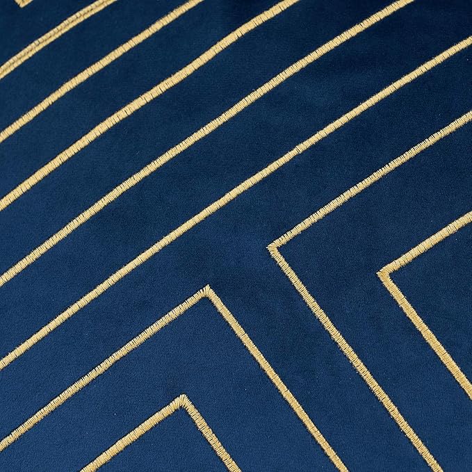 Avigers 20 x 20 Inch Navy Blue Gold Striped Geometric Lines Embroidery Velvet Cushion Case Luxury Modern Throw Pillow Cover Decorative Pillow for Couch Living Room Bedroom Car 50 x 50cm