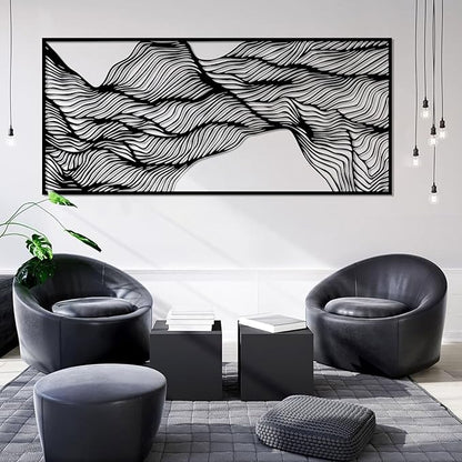 Abstract Lines Metal Wall Decor, Abstract Wavy Lines Metal Wall Art, Large Contemporary Wall Decor, Minimalist Line Wall Art, Modern Geometric Wall Sculpture for Living Room (White, 41"x19"/105x47cm)