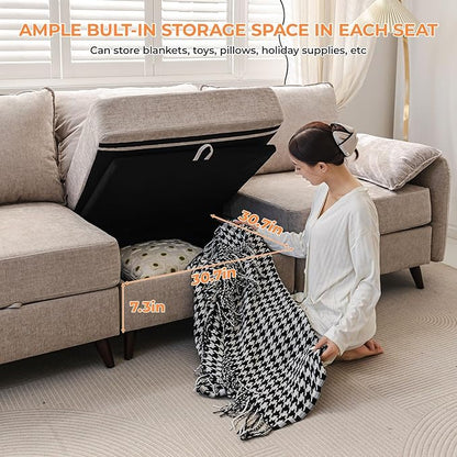 73'' Loveseat Sofa with Seats Storage, Modular Sectional Sofa with Movable Ottoman,Oversized Comfy Couches with Deep Seat,7.8'' Cushion,Couch for Living Room,Bedroom,Chenille,Khaki