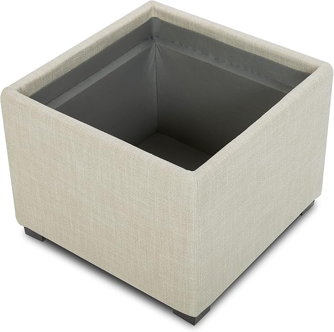 CHITA Storage Ottoman Cube with Tray Lid, Small Footstool with Storage, Square End Table for Living Room and Bedroom, Fabric in Linen
