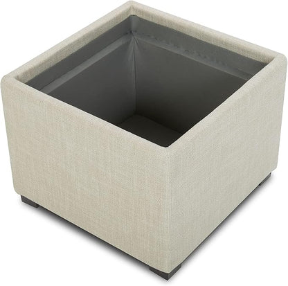 CHITA Storage Ottoman Cube with Tray Lid, Small Footstool with Storage, Square End Table for Living Room and Bedroom, Fabric in Linen