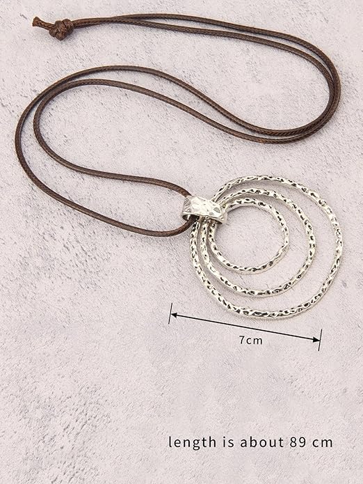 Leather Necklace for Women Boho Choker Necklace Long Cord Leather Pendant Bohemian Neckalce Vintage Alloy Pendant Leather Rope Necklace Wooden Necklaces for Women