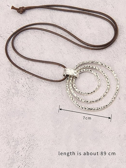Leather Necklace for Women Boho Choker Necklace Long Cord Leather Pendant Bohemian Neckalce Vintage Alloy Pendant Leather Rope Necklace Wooden Necklaces for Women