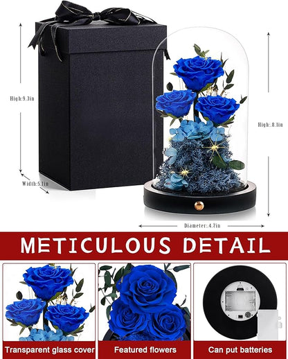 Valentines Day Flowers Roses Gifts for Her,Forever Real Preserved Roses in Glass Dome,Valentines Day Anniversary Birthday Gifts for Wife Girlfriend Women Mom Best Friend Her/Blue Rose