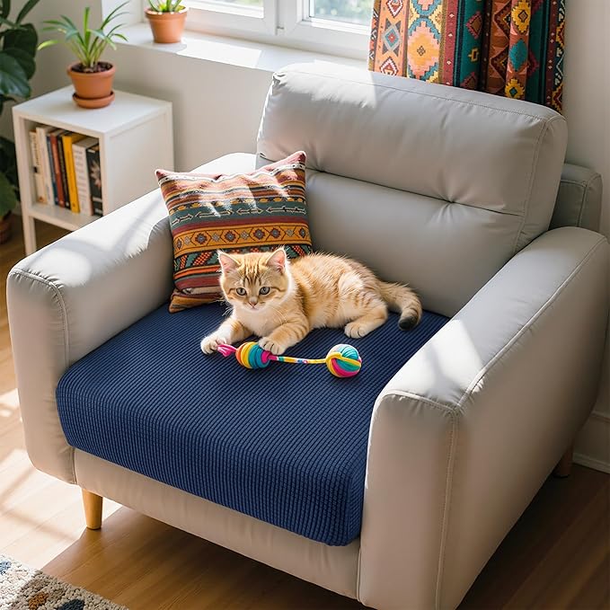 Hokway Stretch Couch Cushion Slipcovers Reversible Cushion Protector Slipcovers Sofa Cushion Protector Covers(Darkblue, Small)