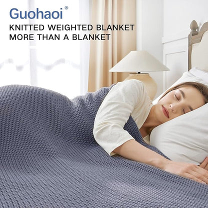 Guohaoi Knitted Weighted Blanket for Adults (Light Grey 50"x75" 15lbs) No Beads Cooling Throw Blanket for Hot Sleepers, Home Decor Breathable Chunky Knit Heavy Blanket Use on Full Size Bed