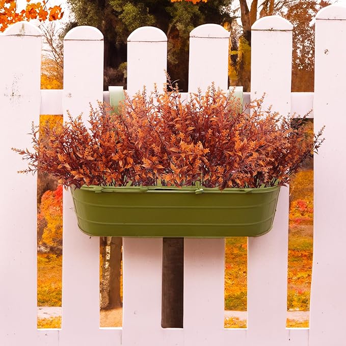 RECUTMS Outdoor Faux Plants Fall Fake Lavender Plants UV Resistant Artificial Greenery Artificial Flowers Indoor 8Pcs Fake Outside Flowers for Balcony Window Garden Thanksgiving Decorations (Brown)